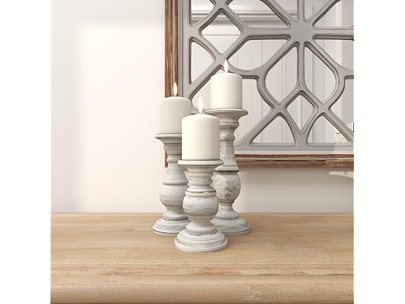 Set of 3 Candlestick Holder 10", 8", 6”H, White