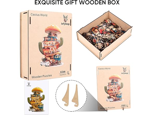 Ixfyloop Wooden Puzzles for Adults, Cactus World