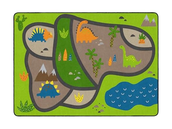 Flagship Carpets Dino Map Classroom Educational Area Rug 6' x 8'4" - Green