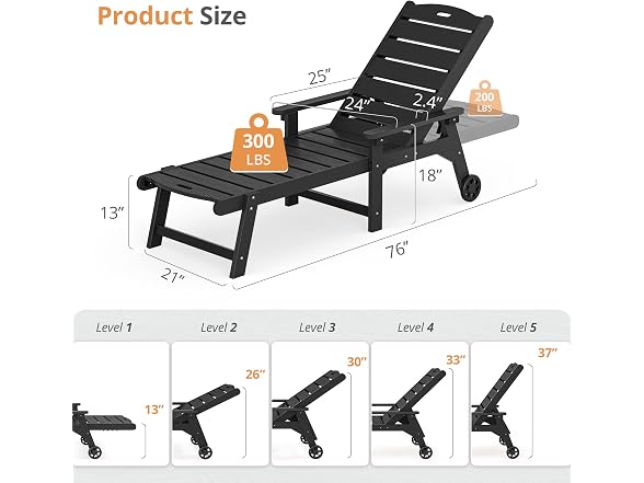 LUE BONA Set of 2 Black Chaise Lounge Chairs