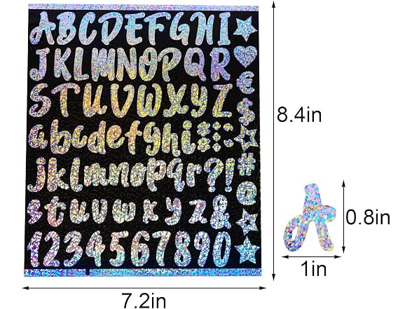 8 Pcs Glitter Alphabet Stickers, Cursive