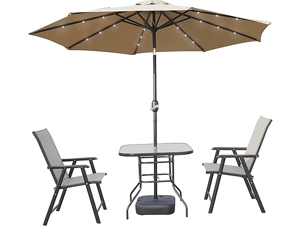 9Ft Outdoor Patio Umbrella w/ Base & LED