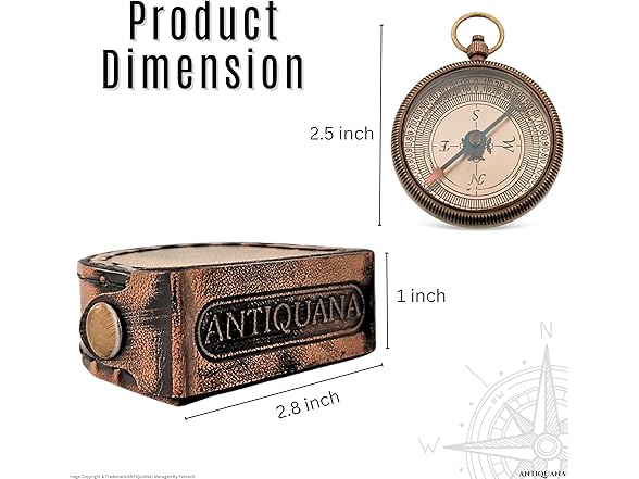 ANTIQUANA Brass Compass in Case