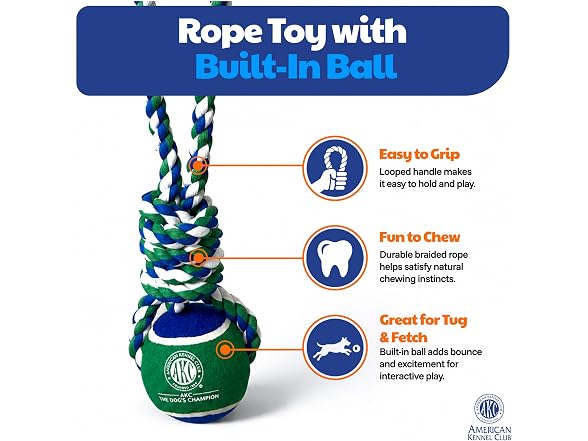 American Kennel Club X-Large Rope Tug Toy with Ball
