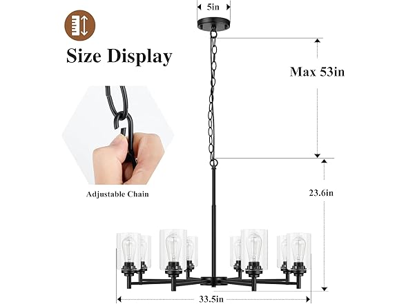 Sucolite 33.5'' 8-Light Chandelier -Choose Color