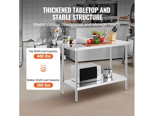 VEVOR 24 x 48 x 36 Inch Stainless Steel Work Table