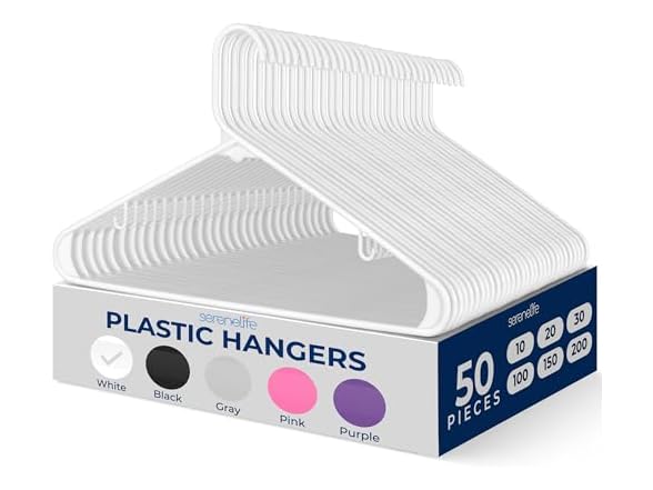 SereneLife 50 Pack Plastic Hangers
