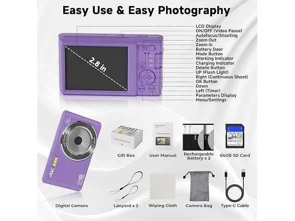 ceye FHD 4K Kids Digital Camera (Purple)