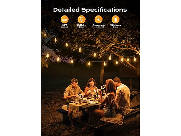 Brightown Outdoor String Lights, 50FT Black