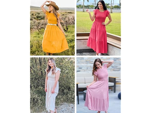 Merokeety Women (L) Summer Flutter Sleeve Dress