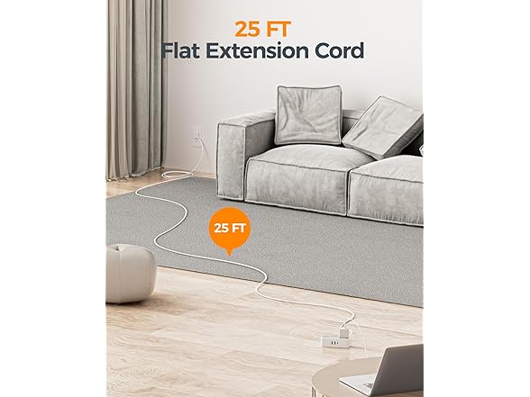 TESSAN 25ft Cord Power Strip (4 Outlets, 1 USB-C, 2 USB-A)