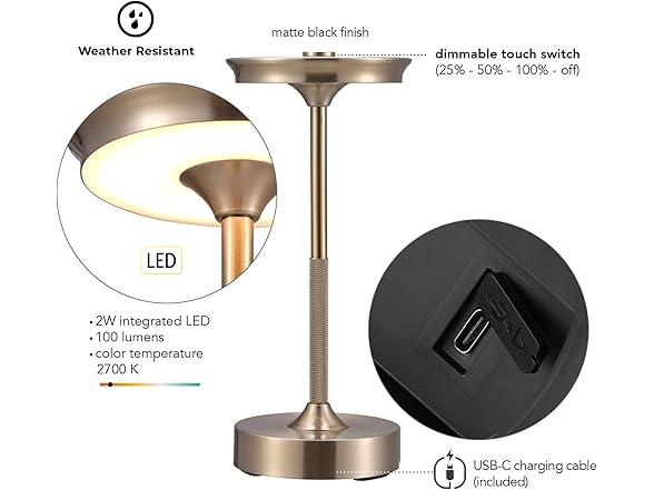 10.5" LED Outdoor Table Lamp Brass
