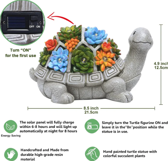 Hakol Solar Garden Outdoor Statue Turtle - Gallery 9
