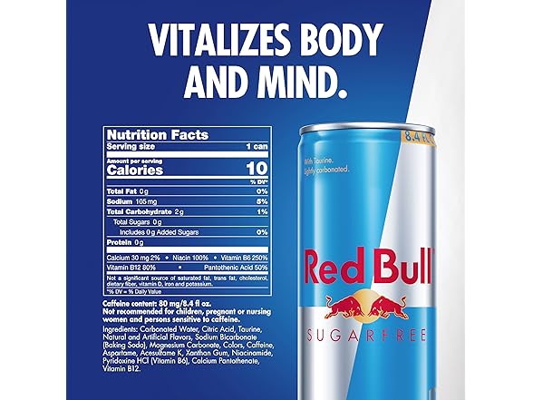 Red Bull Sugar Free Energy Drink, 8.4 Fl Oz, 4 Cans