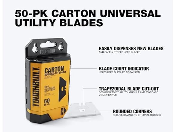 ToughBuilt TB-H4S50-14-50 50-Piece Carton Utility Blades