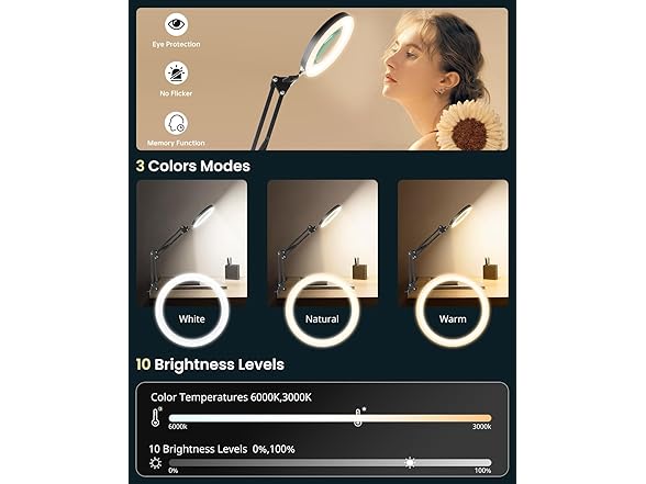 UBeesize 10X Magnifying Glass w/Light & Stand