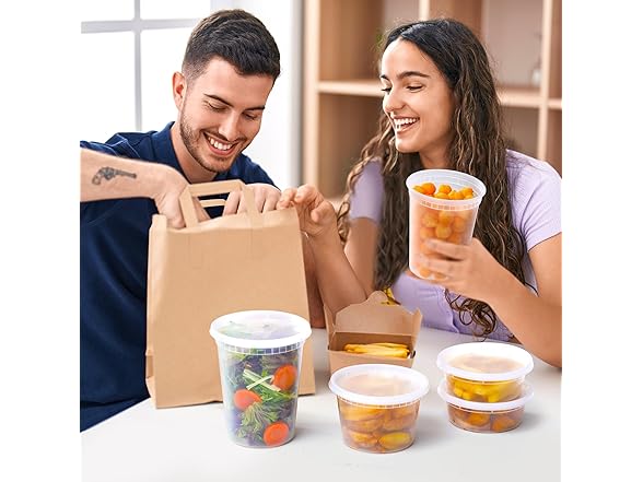 AOZITA 48 Sets Plastic Deli Containers With Lids, 8 oz 16oz 32oz Variety pack