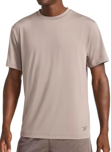 Reebok Men’s Sonic Bolt Short Sleeve Crewneck T-Shirt, Standard Fit, Lightweight Cool Touch Jersey Fabric, Driftwood, Large
