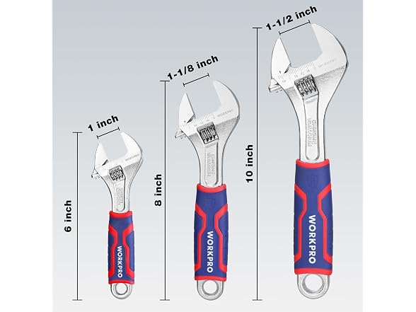 WORKPRO 3-piece Adjustable Wrench Set, 6&8&10