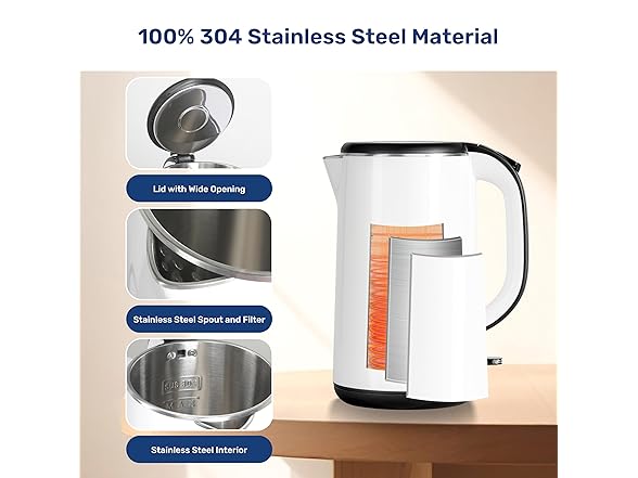 YSSOA Electric Kettle, 1.8L Double Wall