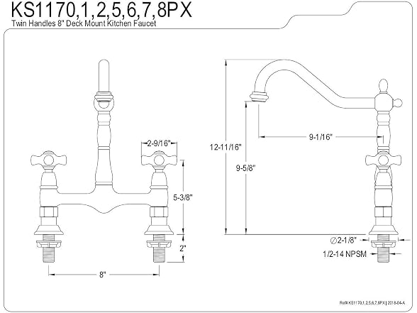 Kingston KS1172PX Heritage Bridge Kitchen Faucet