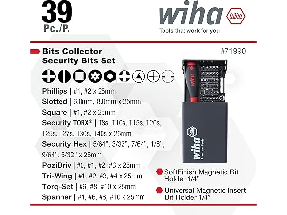 Wiha 71990 Security Bit Set, 39 Piece