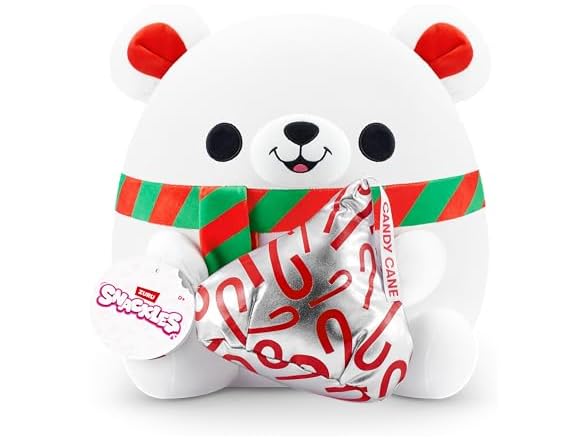 Snackles Christmas Polar Bear & Kisses 14 Inch Plush by ZURU, Ultra Soft Plush, Collectible Plush with Real Licensed Brands, Stuffed Animal, Giftable, Holiday