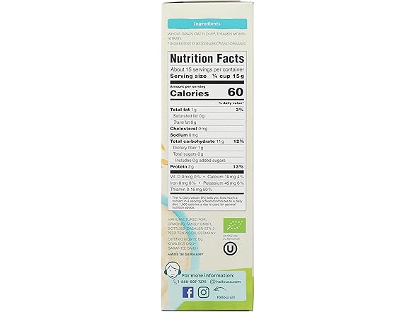 1CT Holle Organic Wholegrain Oat Cereal, 8 OZ