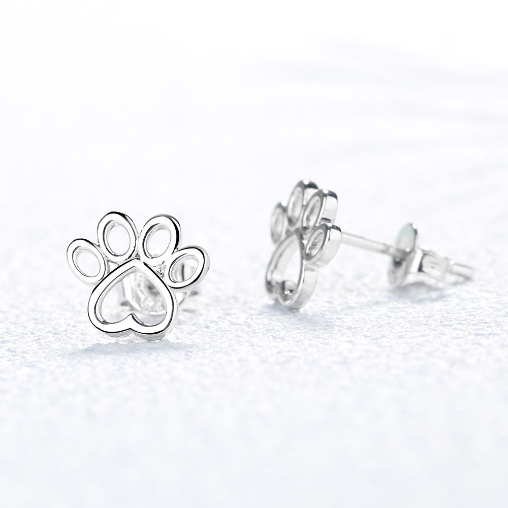 Sterling Silver Paw Stud Earrings - Gallery 4