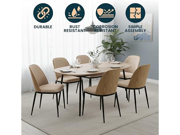LeisureMod TCNW18BG Tule Dining Chair Natural Wood/Beig