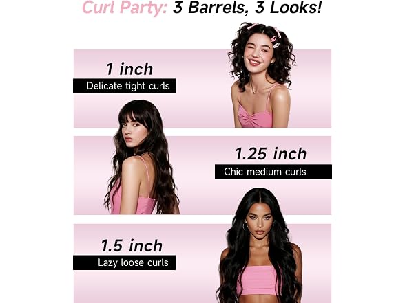 TSUYAGLA Pink 1"-1.25"-1.5" Barrels Automatic Curling Iron