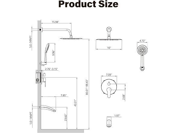 Gabrylly Shower System w/ Tub Spout, Brushed Nickel