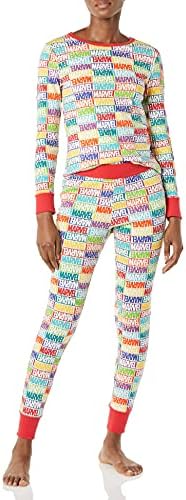 Amazon Essentials Disney | Marvel | Star Wars Women's Snug-Fit Cotton Pajama Sleepwear Sets, Marvel Holiday Bricks, X-Large