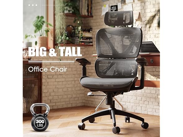 Ergonomic Office Chair, Big and Tall, Grey