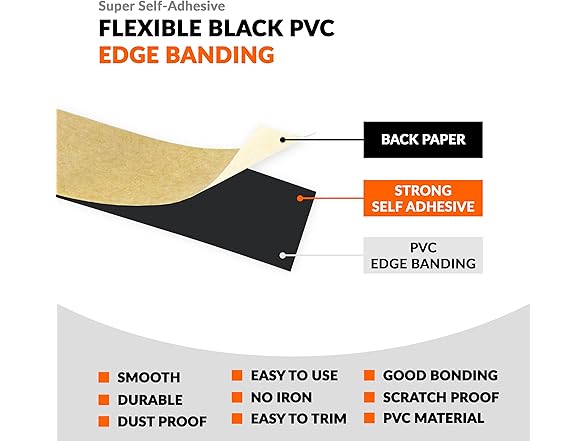 Black PVC Edge Banding 1/2"x50ft