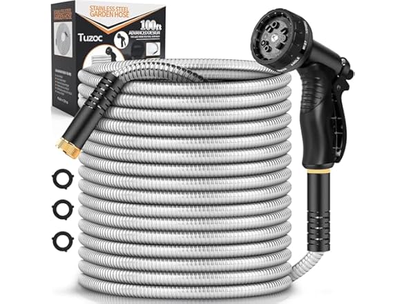 Rcfunkid Stainless Steel Garden Hose - 100ft