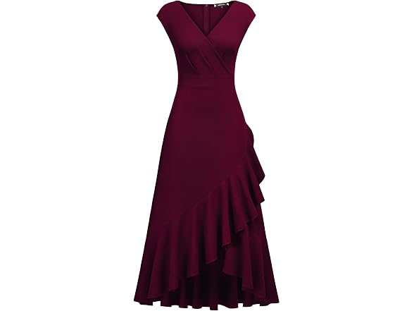 Miusol Women (XL) Elegant V Neck Dress A-burgundy