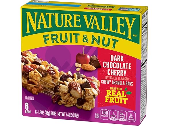 6CT Nature Valley Fruit & Nut Granola Bars, Dark Chocolate Cherry