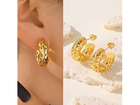 Xinxinly 6 Pairs Gold Chunky Earrings