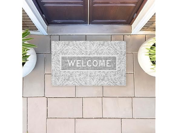 Distressed Damask Door Mat 18"x30"