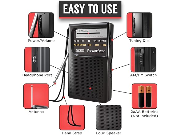PowerBear AM/FM Portable Radio Black