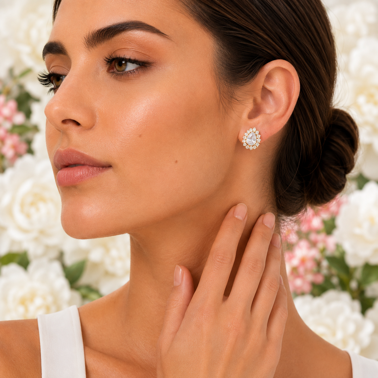 18K Gold Pear CZ Stud Earrings - Gallery 6