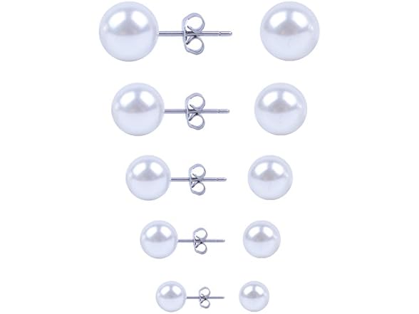 BronaGrand 5 Pairs Faux Pearl Stud