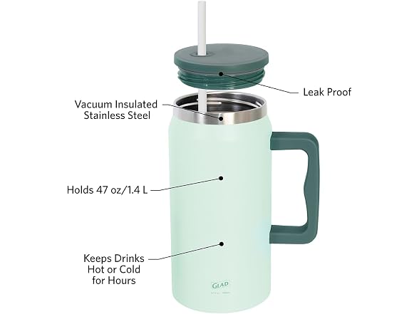 Glad Pioneer Stainless Steel Tumbler , 47oz, Green
