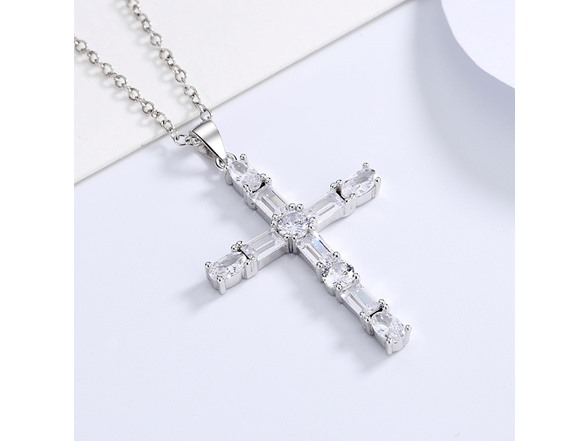 White Gold Plated Cross Necklace