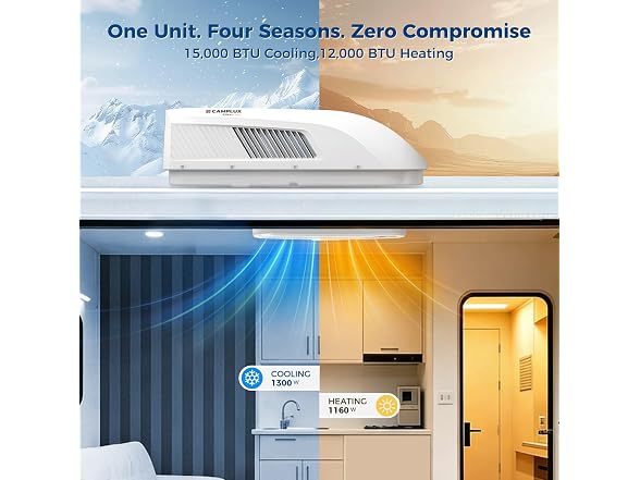 CAMPLUX 15K BTU RV Air Conditioner with Heat Pump
