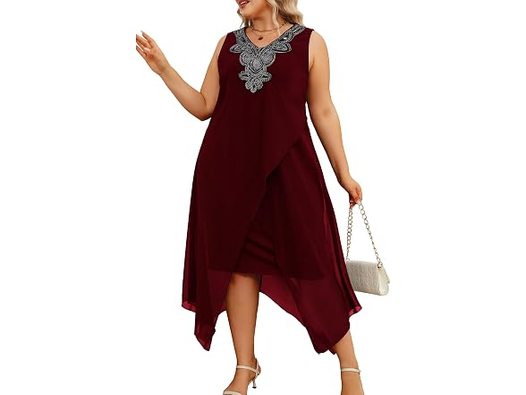 Ocstrade Women (XL) Chiffon Loose Dress Wine Red