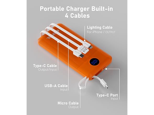 EEIVOL 10000mAh Power Bank 4 Cables