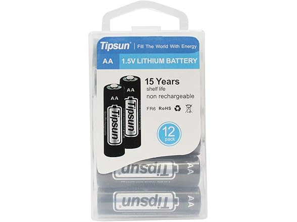 (12 PACK) Tipsun AA 2900mAh Lithium Batteries