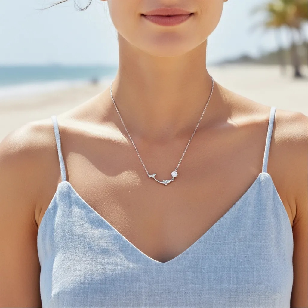 Moissanite Diamond Dolphin Necklace - Gallery 7